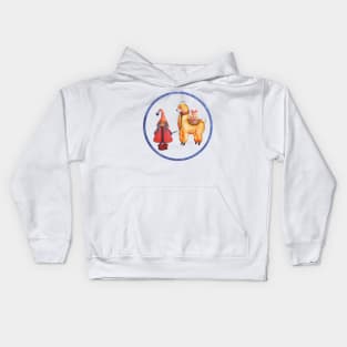 Llama with gnome bringing gifts Kids Hoodie